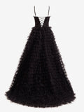 Lovely A-Line Tiered Sequins Tulle Long Prom Dress BM bride