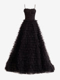 Lovely A-Line Tiered Sequins Tulle Long Prom Dress BM bride