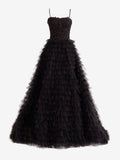 Lovely A-Line Tiered Sequins Tulle Long Prom Dress BM bride