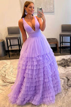 Charming A-Line Orange V-Neck Tulle Long Prom Dress BM bride