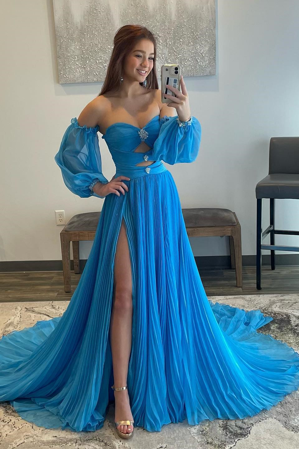 Elegant Hunter Green Rhinestones Strapless A-Line Prom Dress with Sleeves BM bride