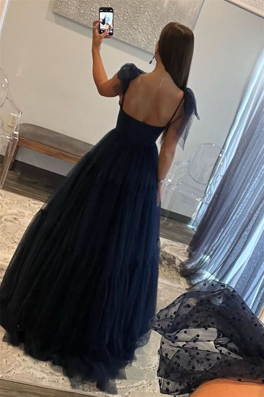 Sweet A-Line Sweetheart Dot Tulle Prom Dress BM bride