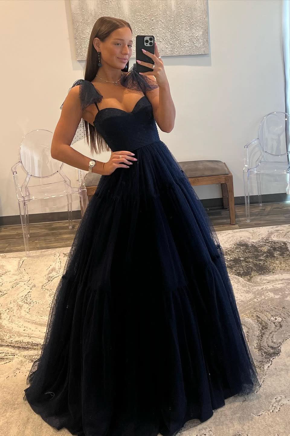 Sweet A-Line Sweetheart Dot Tulle Prom Dress BM bride