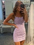 Chic Sheath Spaghetti Straps Lace Homecoming Dress BM bride