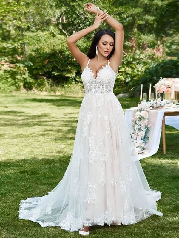 Lace Appliqued Wedding Dresses for Bride 2025 Beach Wedding Bridal Gowns for Women SE002 - Bmbride