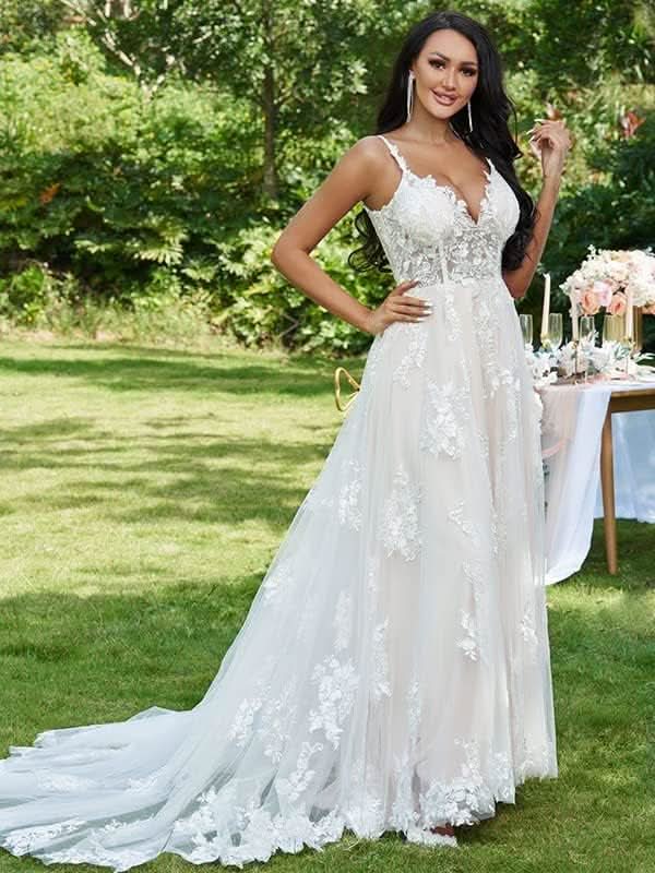 Lace Appliqued Wedding Dresses for Bride 2025 Beach Wedding Bridal Gowns for Women SE002 - Bmbride