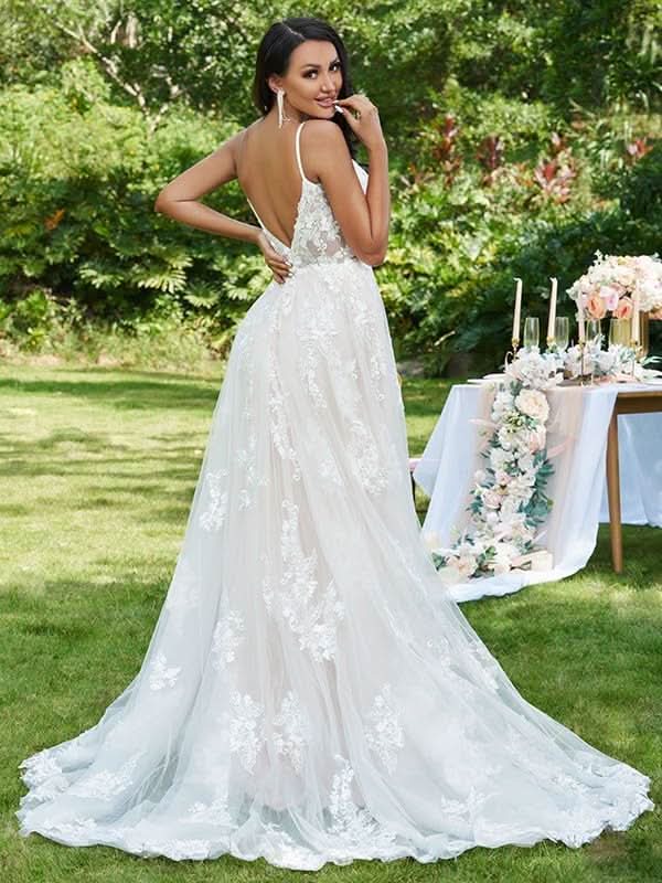 Lace Appliqued Wedding Dresses for Bride 2025 Beach Wedding Bridal Gowns for Women SE002 - Bmbride