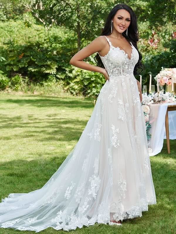 Lace Appliqued Wedding Dresses for Bride 2025 Beach Wedding Bridal Gowns for Women SE002 - Bmbride