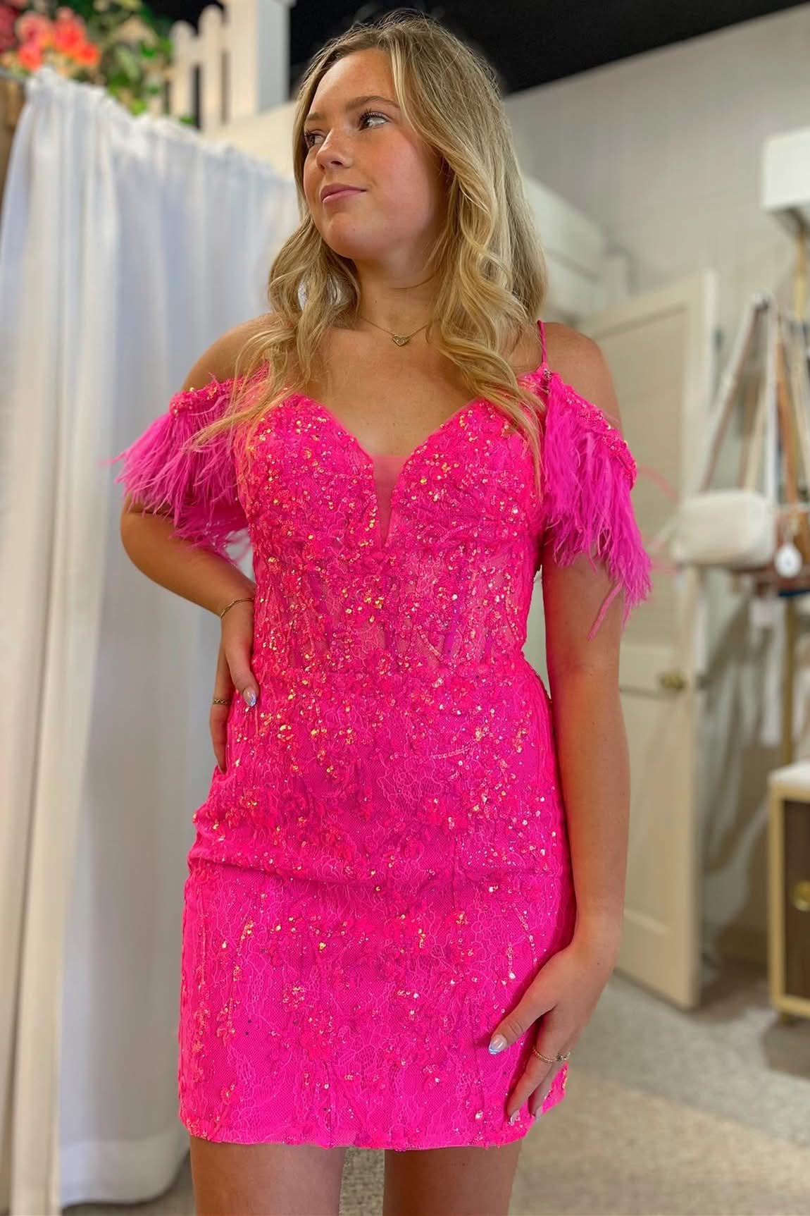 Charming Off-the-Shoulder Lace Sheath Homecoming Dress BM bride