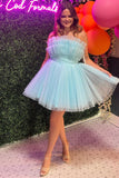 Lovely Lavender Strapless Ruffle A-Line Short Dress with Detachable Sleeves BM bride