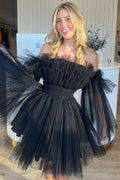 Lovely Lavender Strapless Ruffle A-Line Short Dress with Detachable Sleeves BM bride