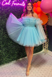 Lovely Lavender Strapless Ruffle A-Line Short Dress with Detachable Sleeves BM bride