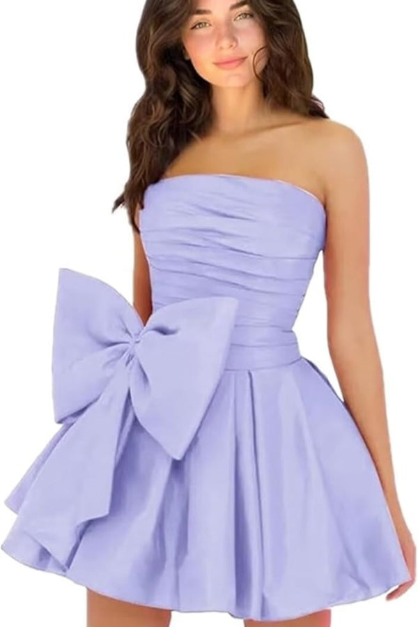 Simple Sleeveless Ruched Mini Homecoming Dress with Bow, Perfect for Any Party BM bride