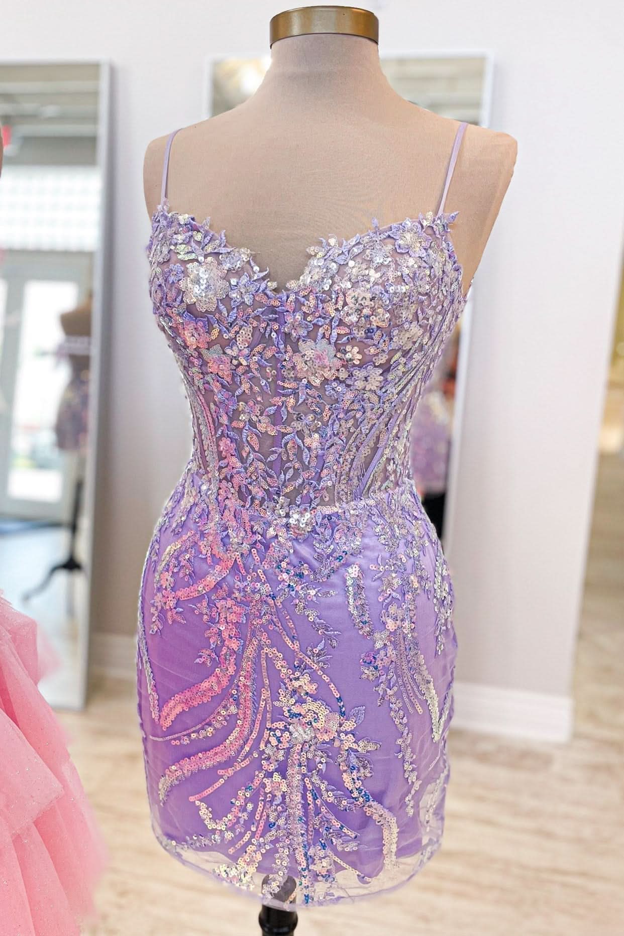 Captivating Sweetheart Light Blue Sequin Lace Fitted Short Homecoming Dress BM bride