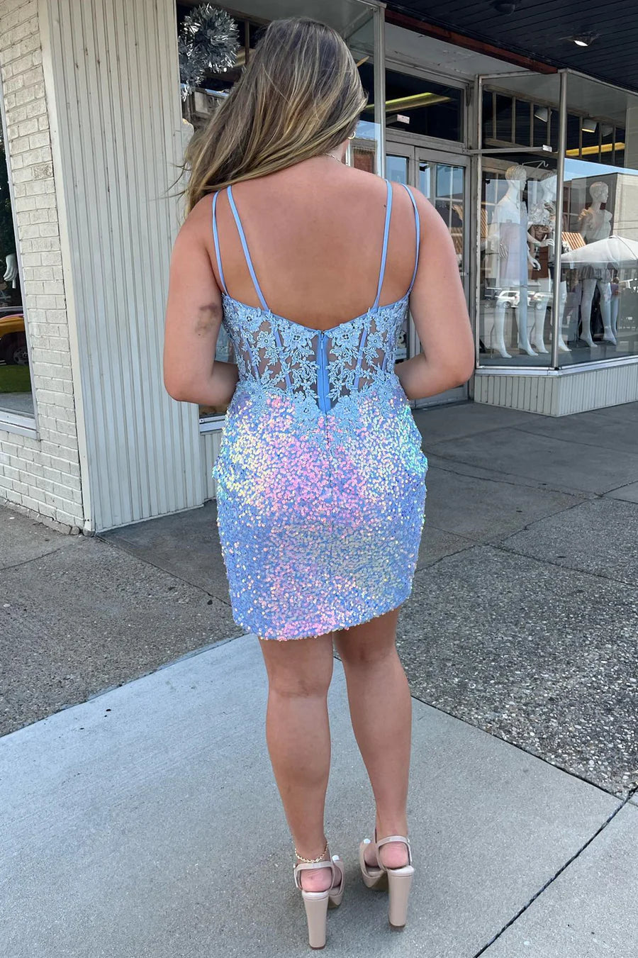Constance |Bodycon Blue Sequins Lace Homecoming Dress BM bride