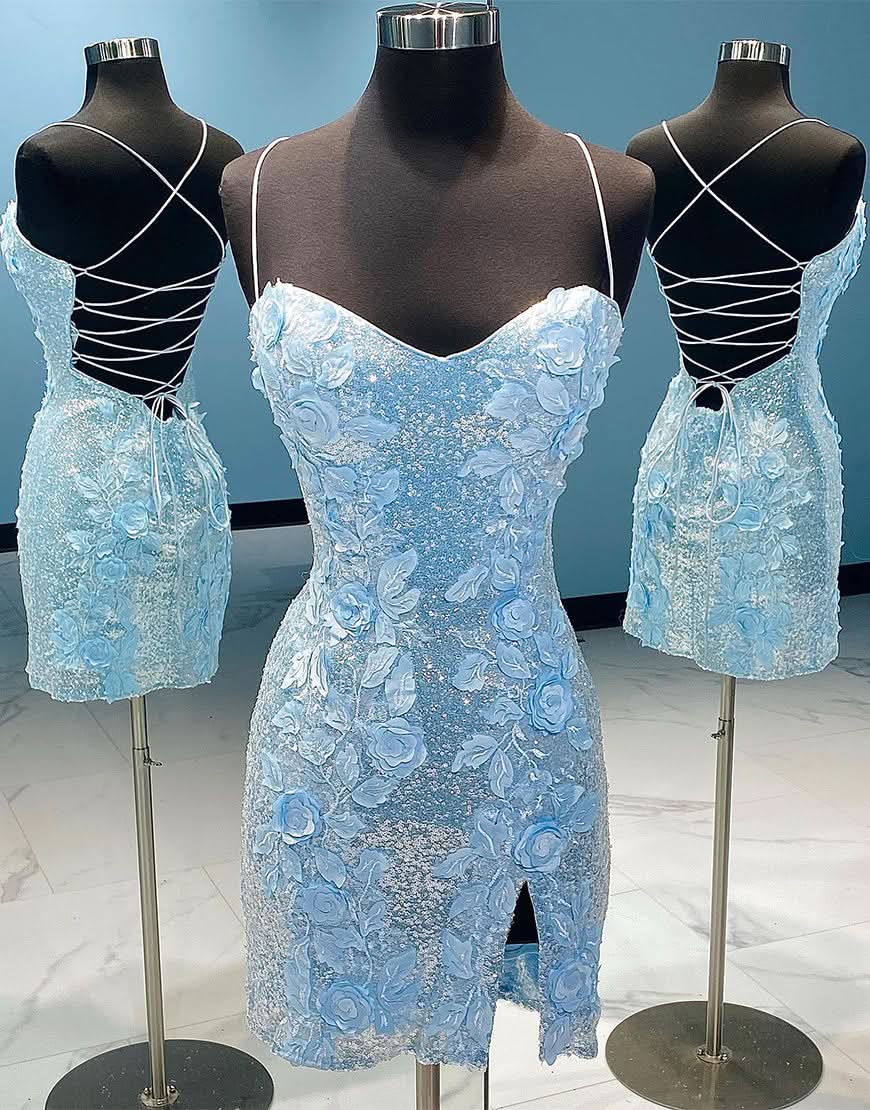 Radiant Sequin Sheath Open Back Homecoming Dress with 3D Flowers BM bride