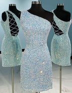 Chic Sheath Dark Blue Short Sequins Homecoming Dress BM bride