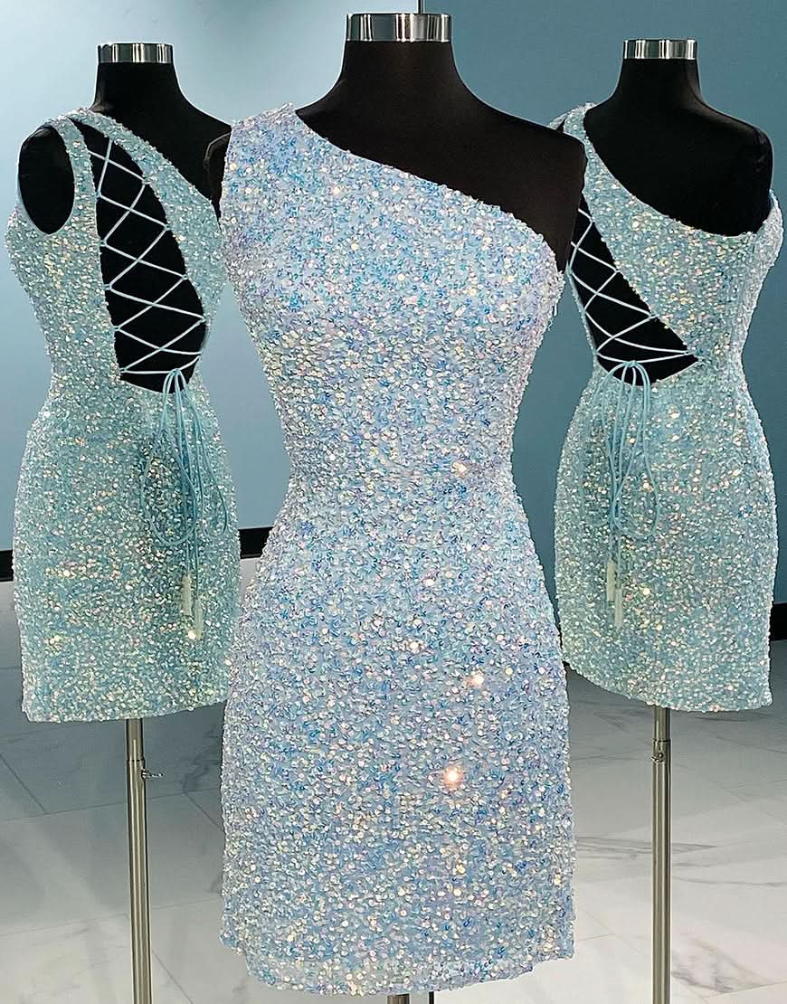 Chic Sheath Dark Blue Short Sequins Homecoming Dress BM bride