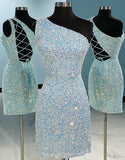 Chic Sheath Dark Blue Short Sequins Homecoming Dress BM bride