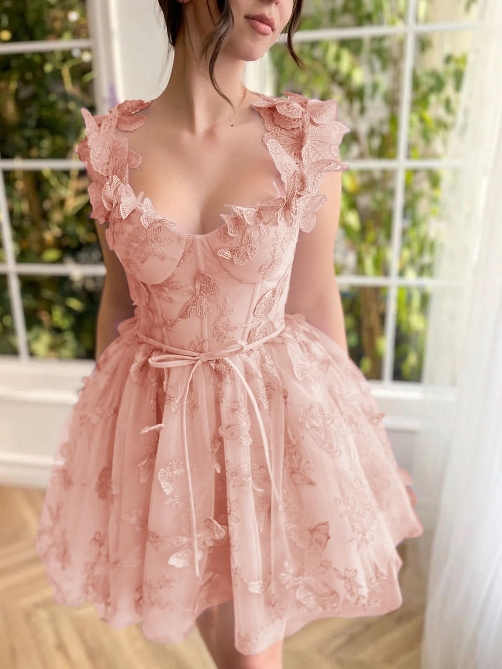Charming A-Line Short Tulle Prom Dress with Enchanting 3D Butterflies BM bride