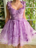 Charming A-Line Short Tulle Prom Dress with Enchanting 3D Butterflies BM bride