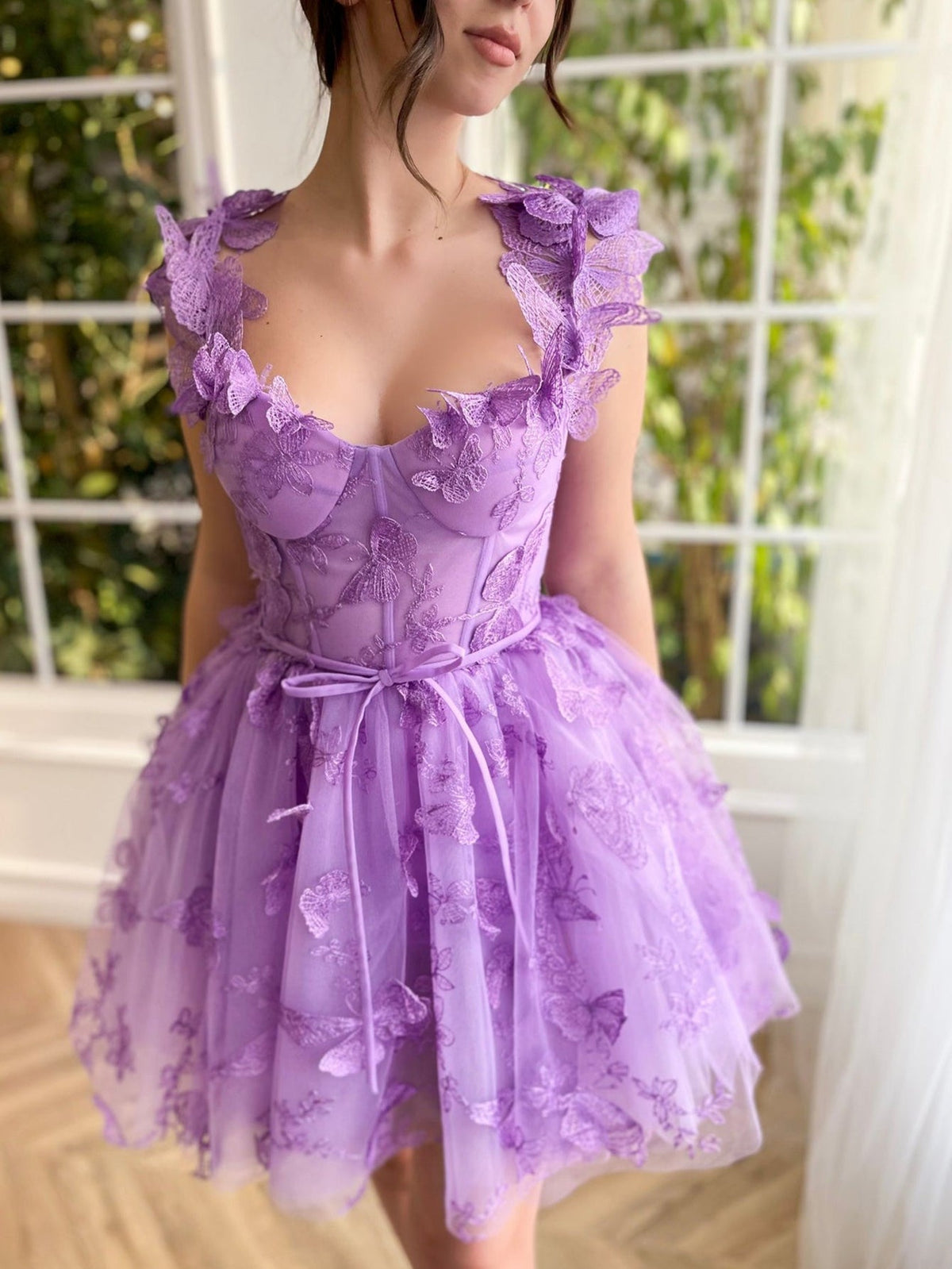 Charming A-Line Short Tulle Prom Dress with Enchanting 3D Butterflies BM bride