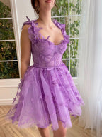 Charming A-Line Short Tulle Prom Dress with Enchanting 3D Butterflies BM bride