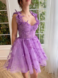 Charming A-Line Short Tulle Prom Dress with Enchanting 3D Butterflies BM bride