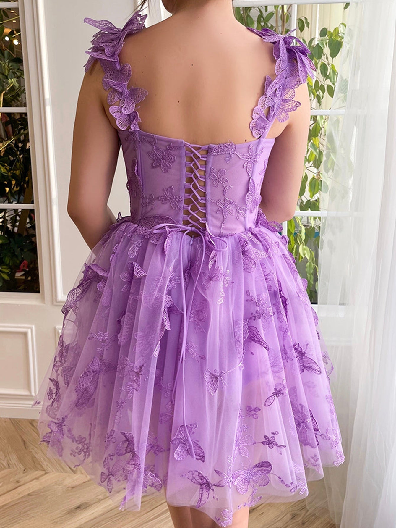 Charming A-Line Short Tulle Prom Dress with Enchanting 3D Butterflies BM bride