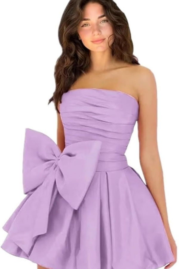 Simple Sleeveless Ruched Mini Homecoming Dress with Bow, Perfect for Any Party BM bride