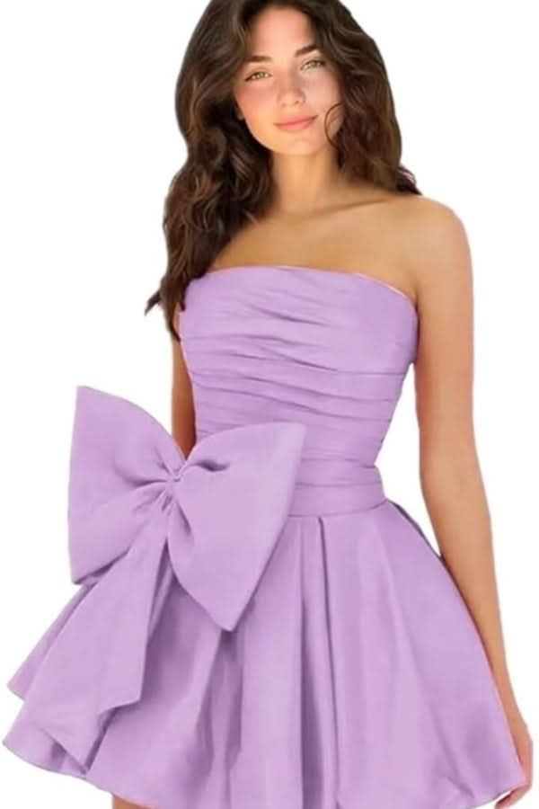 Simple Sleeveless Ruched Mini Homecoming Dress with Bow, Perfect for Any Party BM bride
