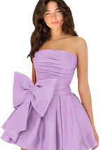 Simple Sleeveless Ruched Mini Homecoming Dress with Bow, Perfect for Any Party BM bride