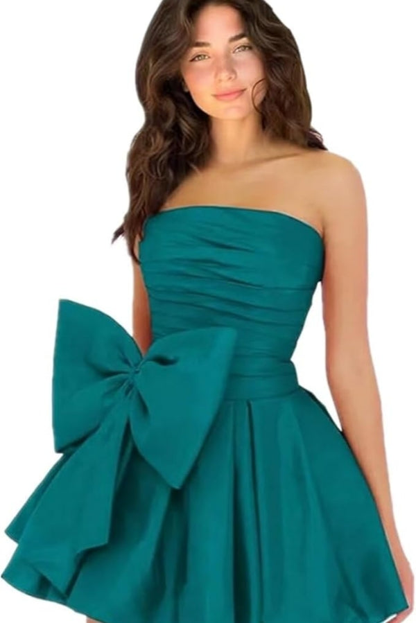 Simple Sleeveless Ruched Mini Homecoming Dress with Bow, Perfect for Any Party BM bride