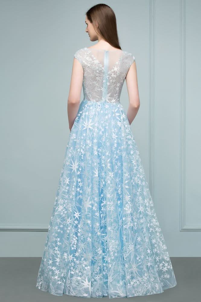 BMbride Long Appliqued Tulle A-line Cap Sleeves Prom Dresses BMbride