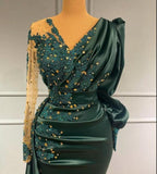 BMbride Long Dark Green Elegant Mermaid Prom Dresses with Sleeves BMbride