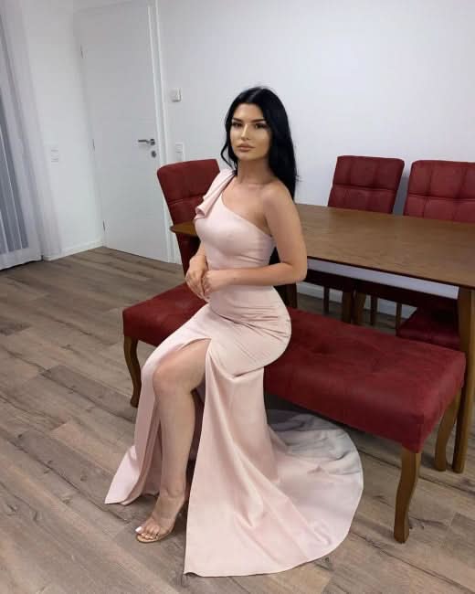 BMbride Long Pink Simple One Shoulder Split Mermaid Prom Dress BMbride