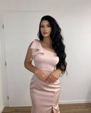 BMbride Long Pink Simple One Shoulder Split Mermaid Prom Dress BMbride