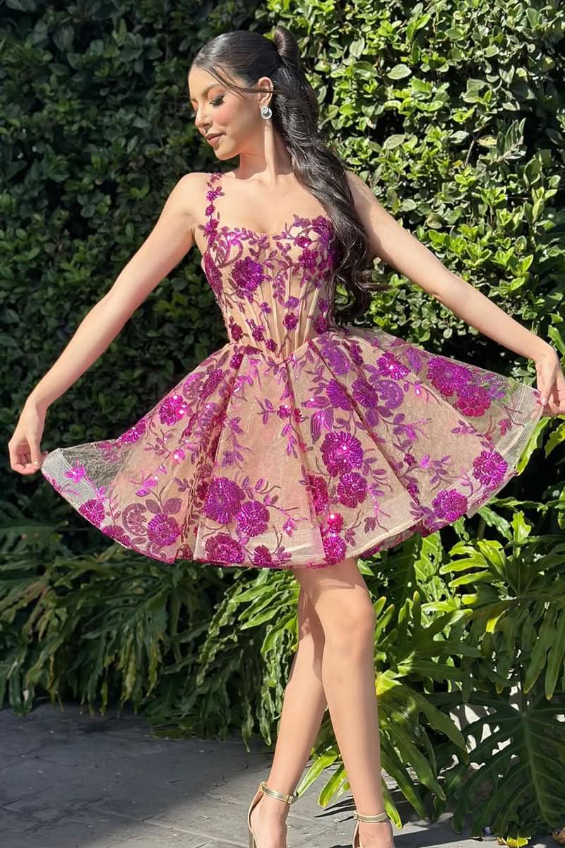 Lovely A-Line Purple Sequins Appliques Sweetheart Short Homecoming Dress BM bride