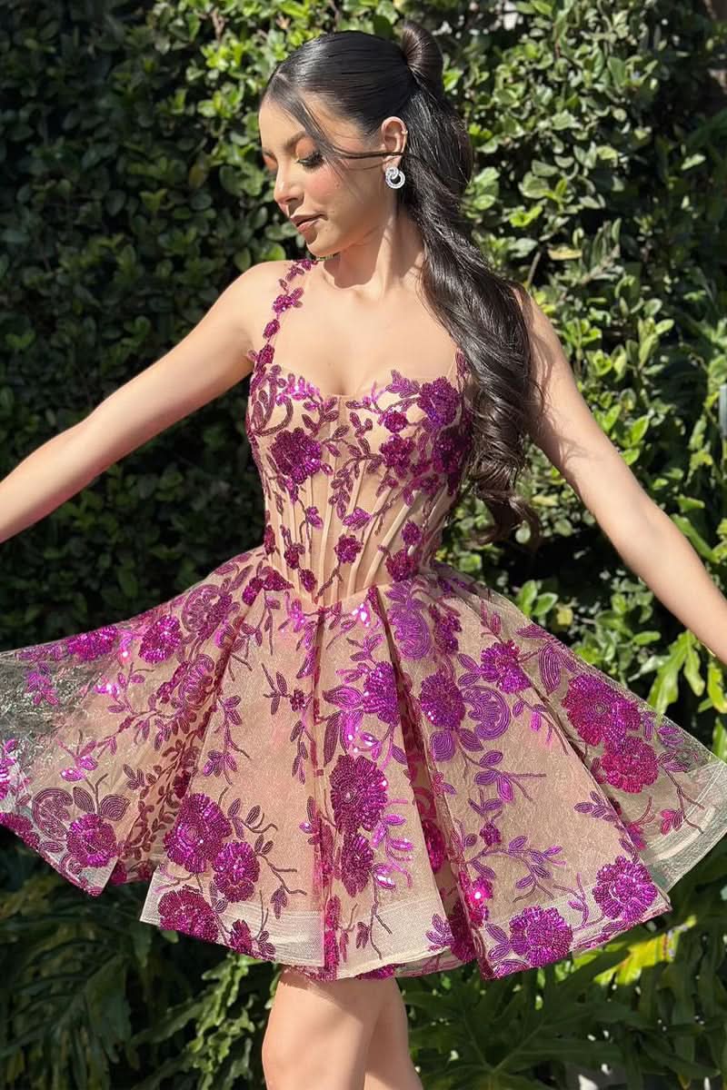 Lovely A-Line Purple Sequins Appliques Sweetheart Short Homecoming Dress BM bride
