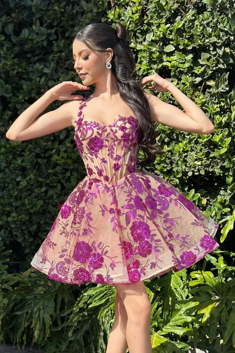 Lovely A-Line Purple Sequins Appliques Sweetheart Short Homecoming Dress BM bride