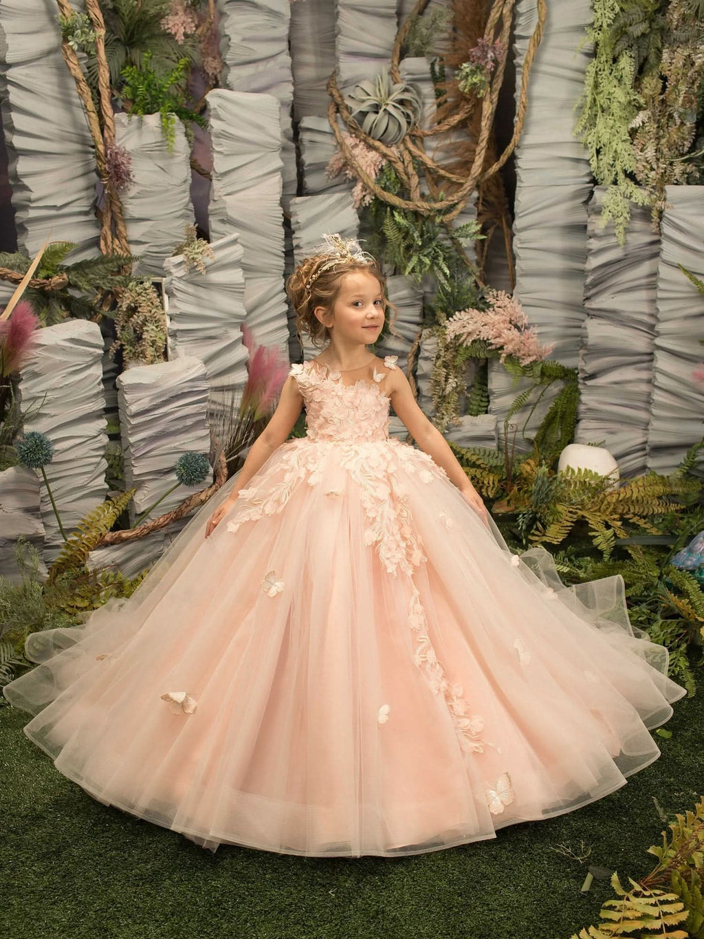 BMbride Lovely Sleeveless Ball Gown Flower Girls Dress With Appliques BMbride