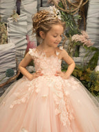 BMbride Lovely Sleeveless Ball Gown Flower Girls Dress With Appliques BMbride