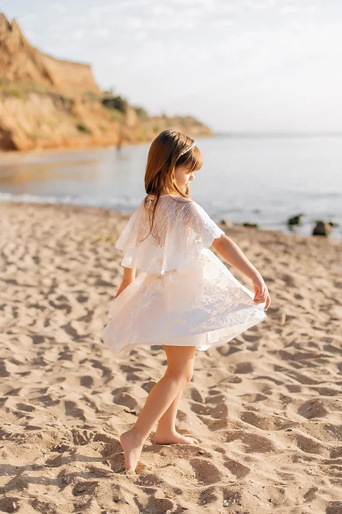 BMbride Lovely White A-line 3/4 Sleeves Appliques Flower Girls Dress With Lace BMbride