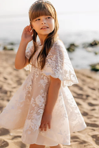 BMbride Lovely White A-line 3/4 Sleeves Appliques Flower Girls Dress With Lace BMbride