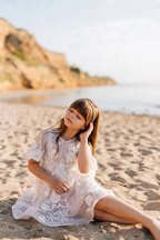 BMbride Lovely White A-line 3/4 Sleeves Appliques Flower Girls Dress With Lace BMbride