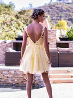 Rich Burgundy A-Line V Neck Tulle Homecoming Dress BM bride