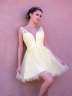 Rich Burgundy A-Line V Neck Tulle Homecoming Dress BM bride