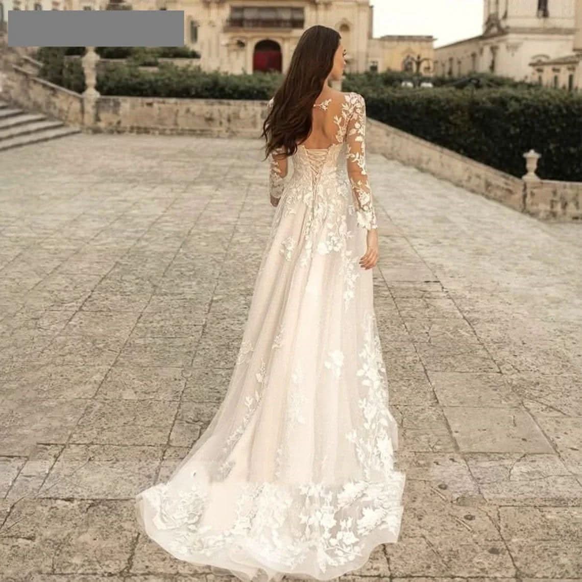 Loyeloy Women's Wedding Dresses for Bride 2025 Sexy V Neck Slit Lace Bridal Wedding Gowns for Bride YJ010 - Bmbride
