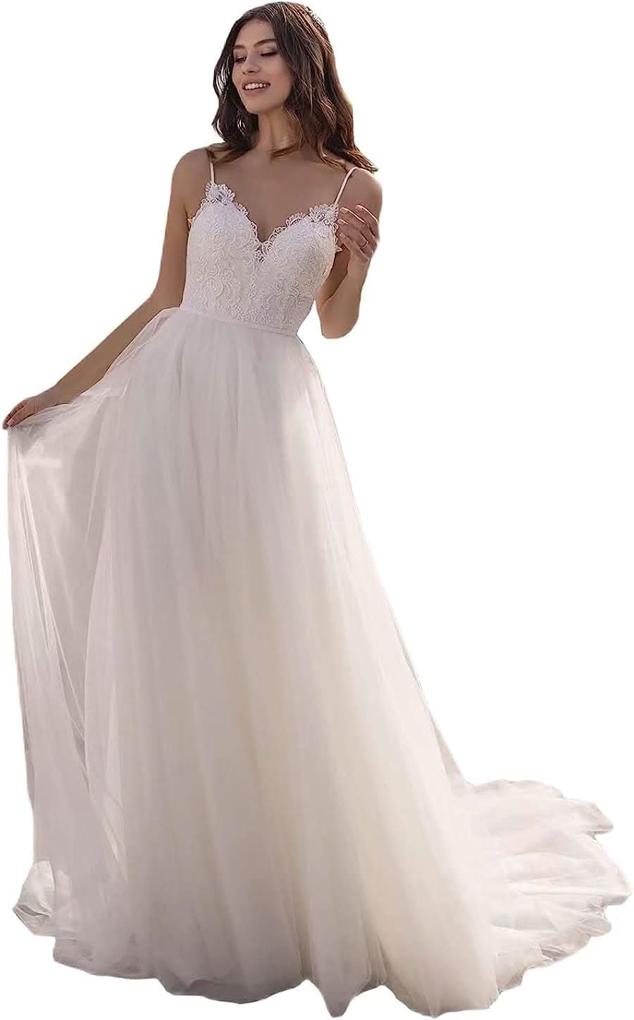 Loyeloy Women's Wedding Dresses for Bride 2025 Sexy V Neck Slit Lace Bridal Wedding Gowns for Bride YJ010 - Bmbride