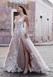 Loyeloy Women's Wedding Dresses for Bride 2025 Sexy V Neck Slit Lace Bridal Wedding Gowns for Bride YJ010 - Bmbride